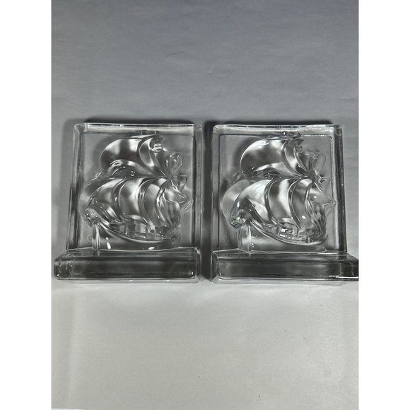 VTG Crystal Clipper Sailing Ship Schooner Bookends New Martinsville 3D Maritime - Picture 5 of 14